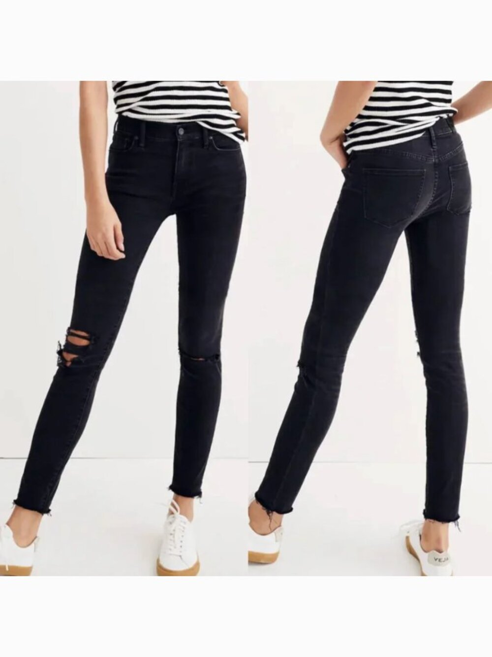 MADEWELL 9" Mid Rise Skinny Jeans Faded Black Ripped Rips Cropped Crop Ankle 28